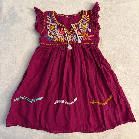Other - 3 for $25! Embroidered Kids Burgundy Short Sleeve Dress
